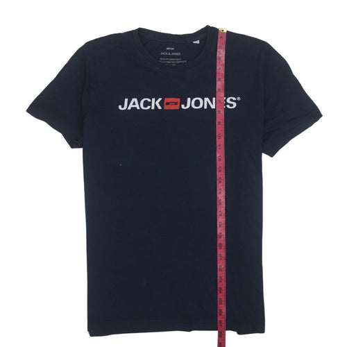 Jack & Jones Men's Blue XL Crew Neck Logo Cotton T-Shirt