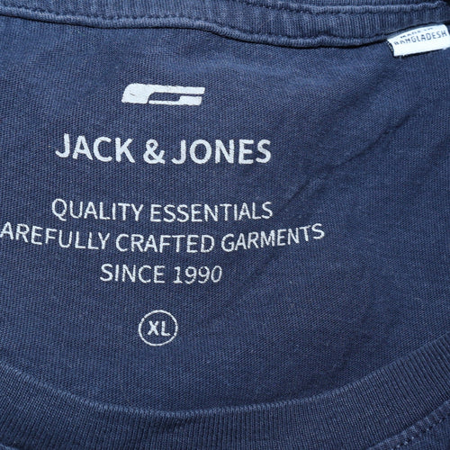 Jack & Jones Men's Blue XL Crew Neck Logo Cotton T-Shirt