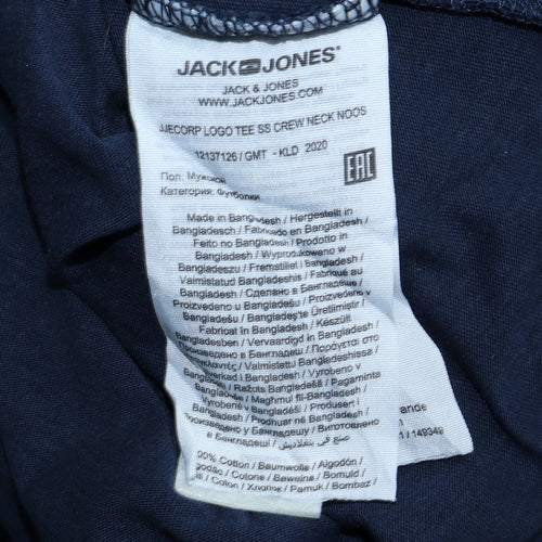 Jack & Jones Men's Blue XL Crew Neck Logo Cotton T-Shirt