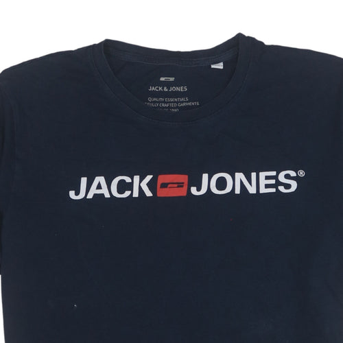 Jack & Jones Men's Blue XL Crew Neck Logo Cotton T-Shirt