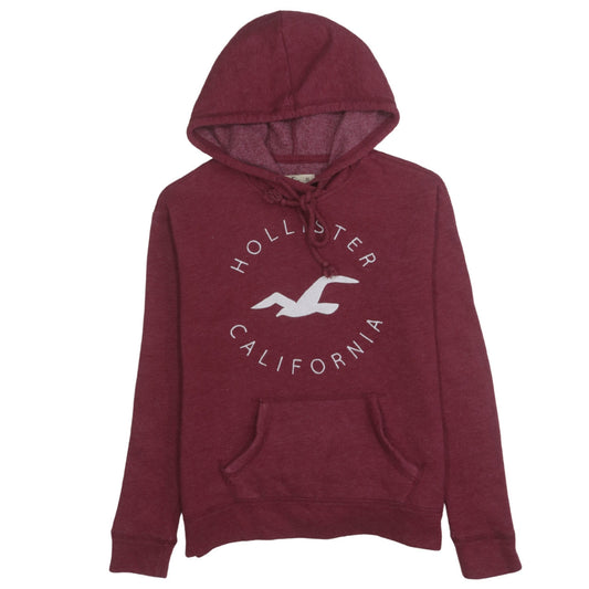 Hollister Womens Burgundy Pullover Hoodie XS Logo Print Casual