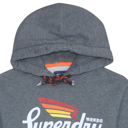 Superdry Men's Grey Pullover Hoodie M Graphic Print Logo Fleece