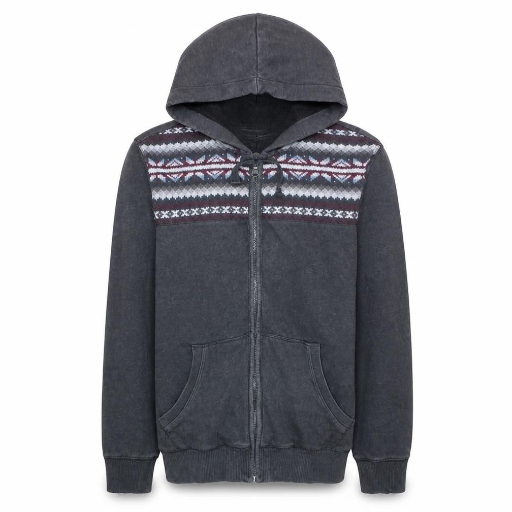 Front view of Tommy Hilfiger Men’s Grey Full Zip Fair Isle Hoodie, size M