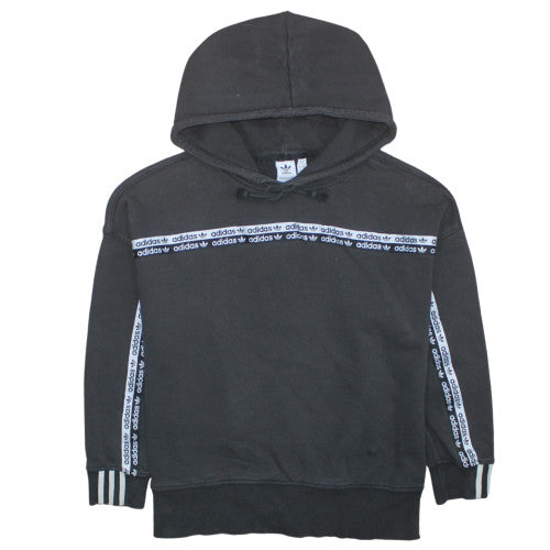 Adidas Womens Black Hooded Pullover Sweatshirt Size 14 Logo Trim