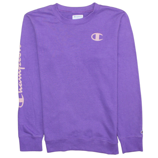 Champion Womens Purple Logo Pullover Sweatshirt L Cotton Blend