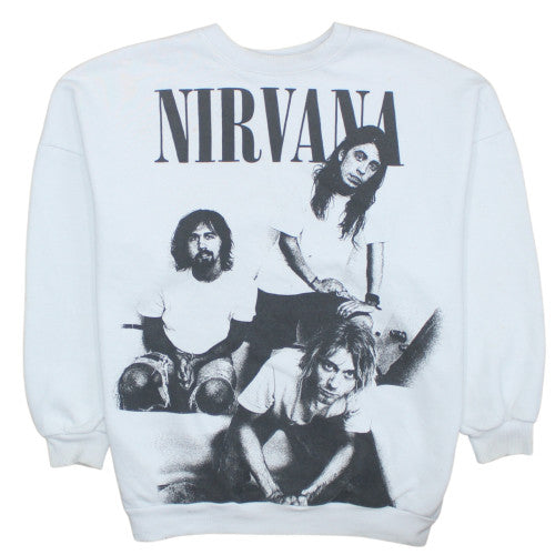 Bershka Women White Nirvana Graphic Print Pullover Sweatshirt Size S