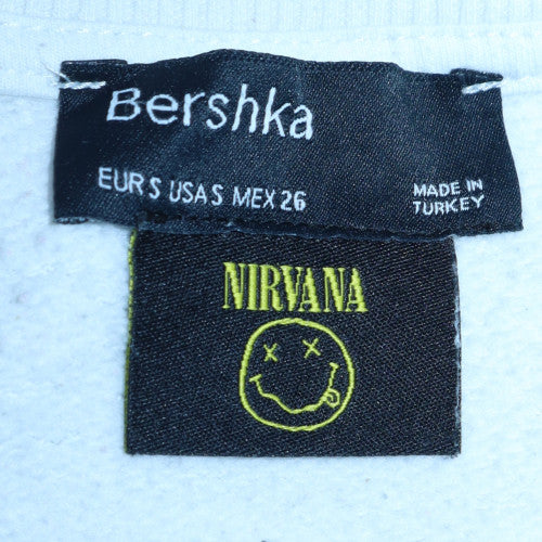 Bershka Women White Nirvana Graphic Print Pullover Sweatshirt Size S