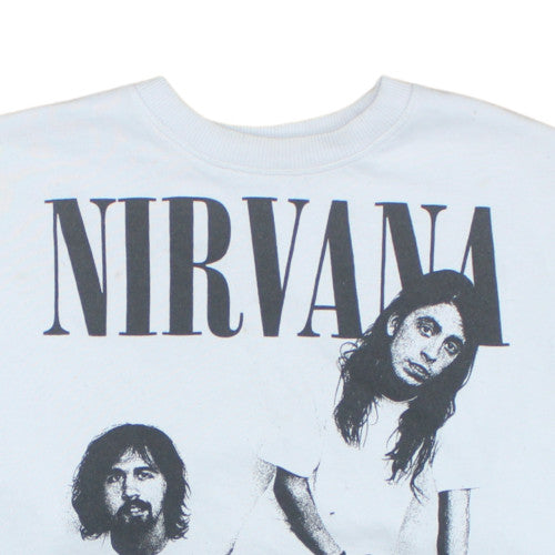 Bershka Women White Nirvana Graphic Print Pullover Sweatshirt Size S