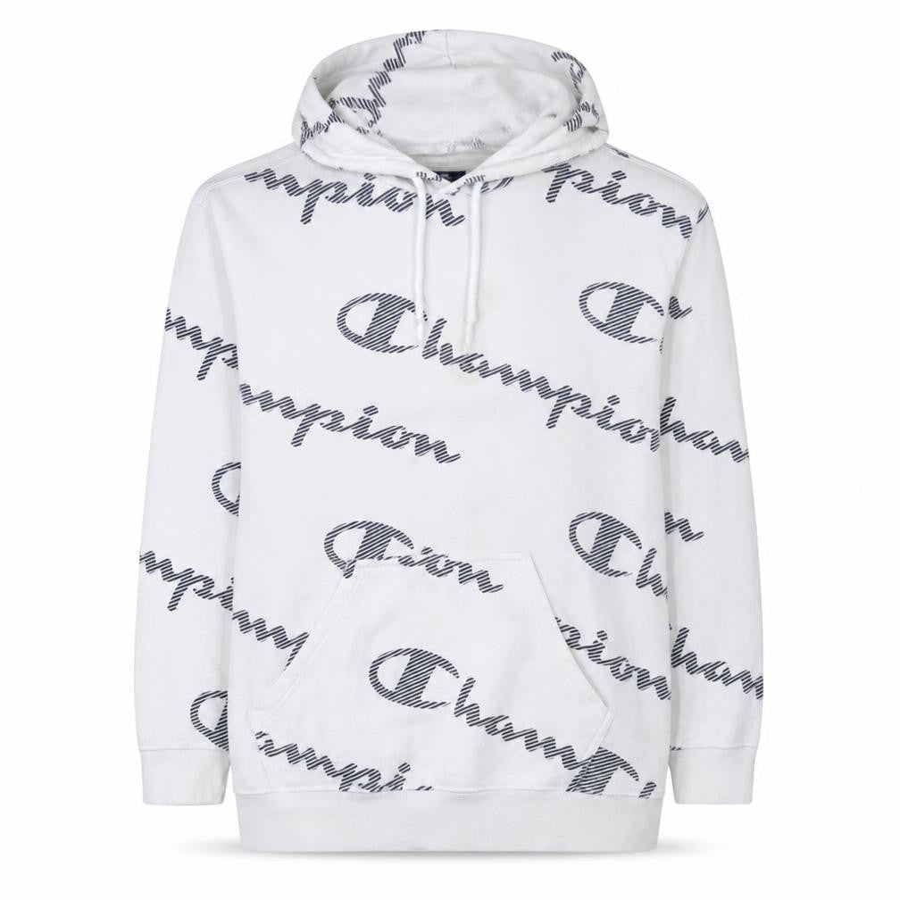 Front view of Champion Women's White Medium Pullover Hoodie with Logo Print