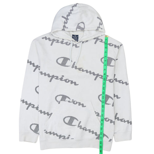 Champion Women's White Medium Pullover Hoodie with Logo Print