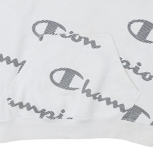 Champion Women's White Medium Pullover Hoodie with Logo Print