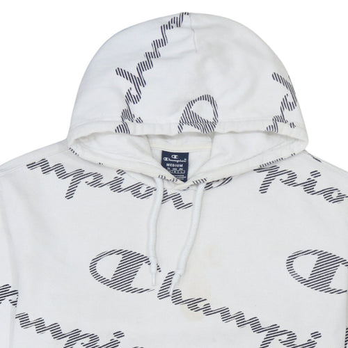 Champion Women's White Medium Pullover Hoodie with Logo Print