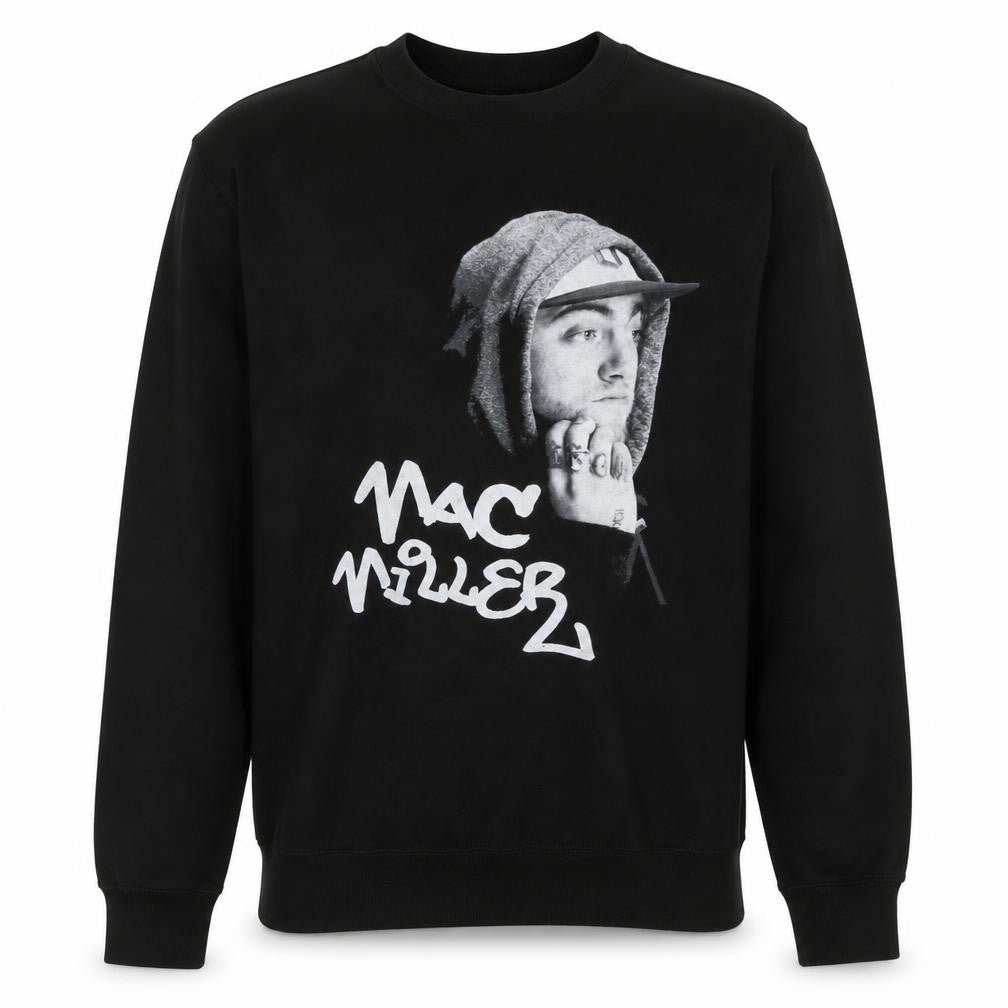 Front view of AWDis men’s black mac miller graphic pullover sweatshirt l