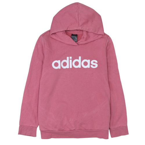 Adidas Women Pink Pullover Hoodie Large Logo Cotton Blend