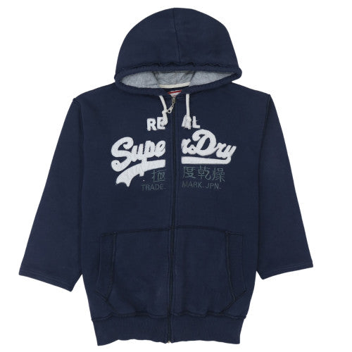 Superdry Men's Blue Full Zip Hoodie Size M Graphic Embroidered Fleece