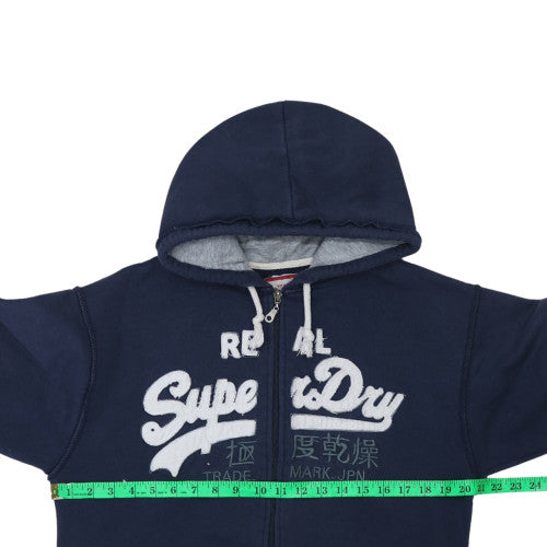 Superdry Men's Blue Full Zip Hoodie Size M Graphic Embroidered Fleece