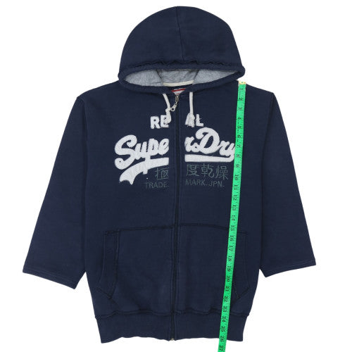 Superdry Men's Blue Full Zip Hoodie Size M Graphic Embroidered Fleece