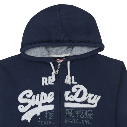 Superdry Men's Blue Full Zip Hoodie Size M Graphic Embroidered Fleece