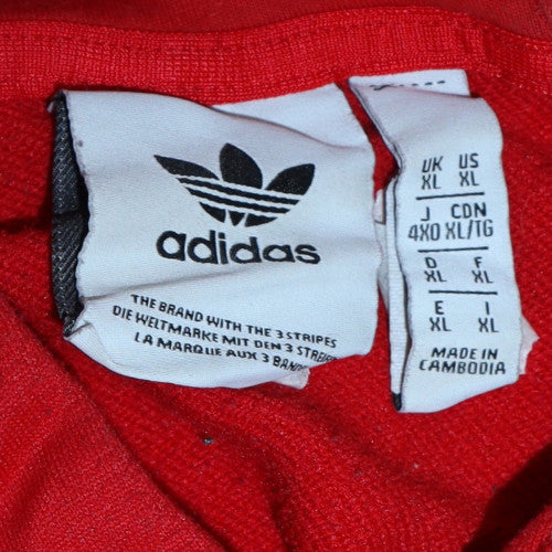 Adidas Mens Red Hoodie XL Pullover Hooded Sweatshirt with Logo Trim