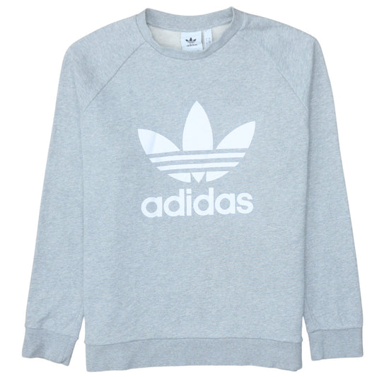 Adidas Mens Grey Large Pullover Crew Neck Logo Sweatshirt