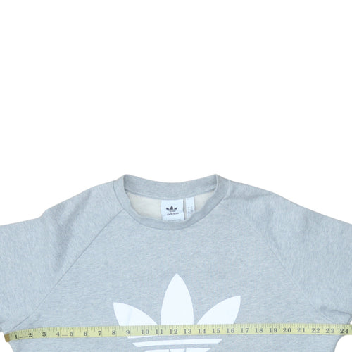 Adidas Mens Grey Large Pullover Crew Neck Logo Sweatshirt
