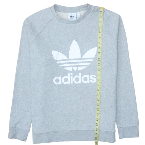 Adidas Mens Grey Large Pullover Crew Neck Logo Sweatshirt