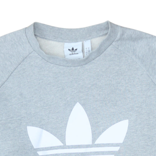 Adidas Mens Grey Large Pullover Crew Neck Logo Sweatshirt
