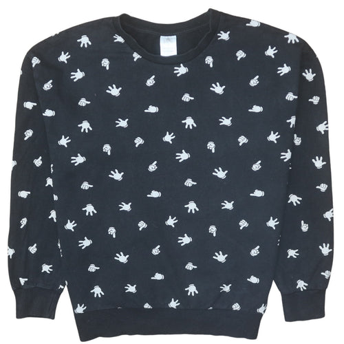 Disney Women Black Mickey Hands Crew Neck Sweatshirt Size 14