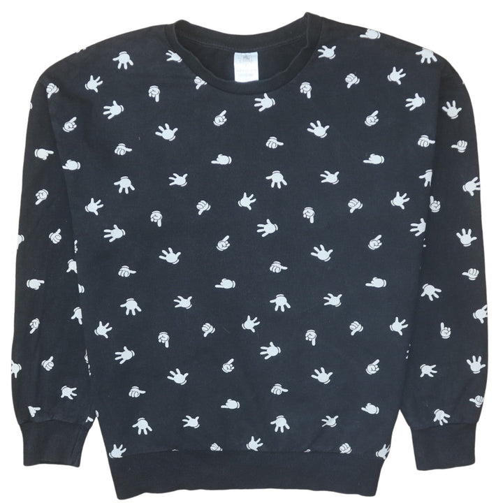 Disney Women Black Mickey Hands Crew Neck Sweatshirt Size 14