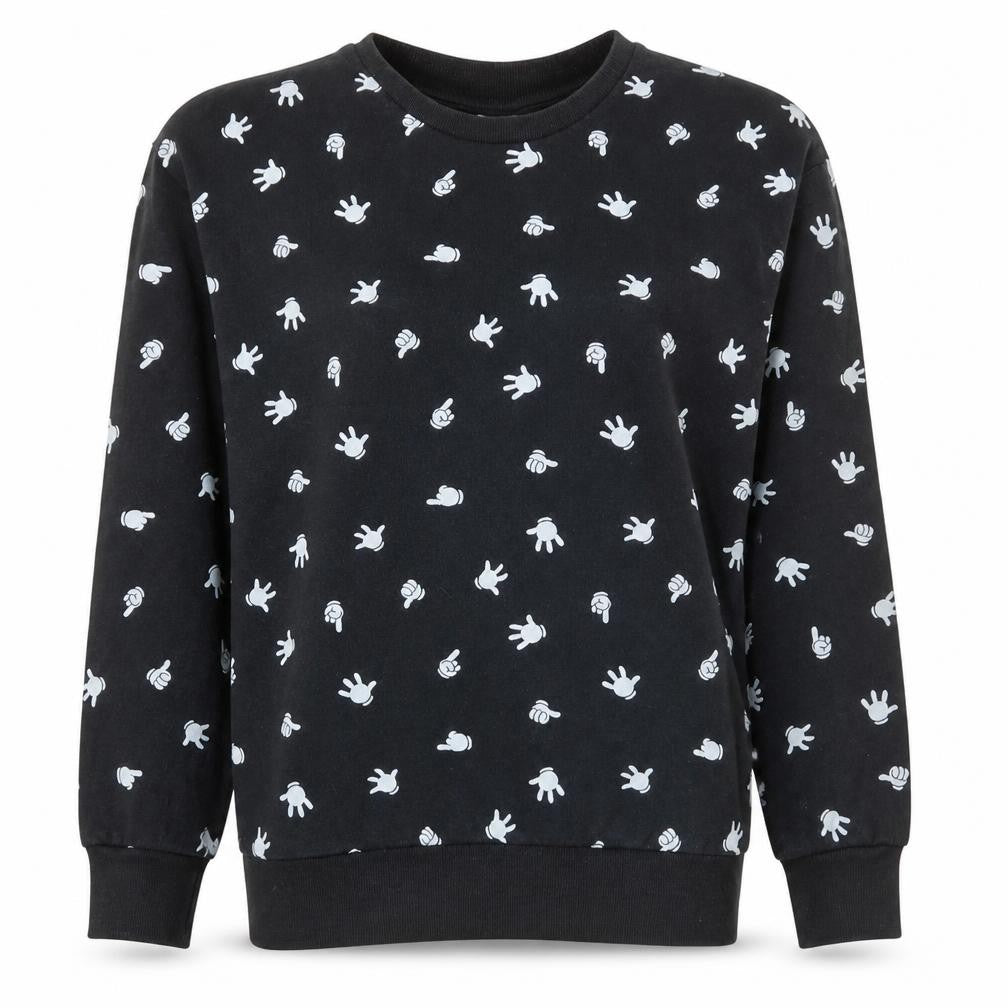 Disney Women Black Mickey Hands Crew Neck Sweatshirt Size 14