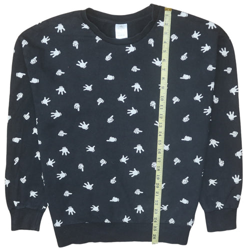 Disney Women Black Mickey Hands Crew Neck Sweatshirt Size 14