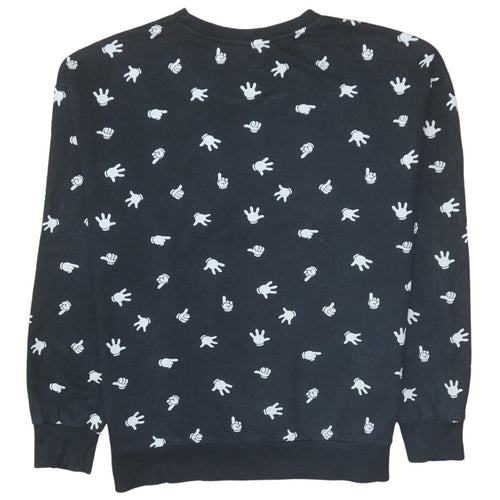 Disney Women Black Mickey Hands Crew Neck Sweatshirt Size 14