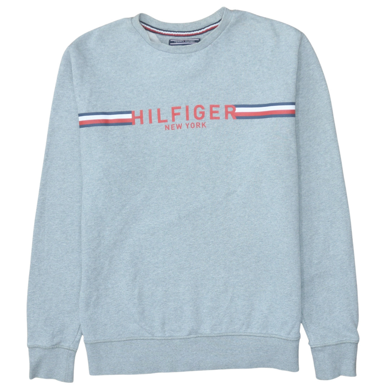 Tommy Hilfiger Men’s Grey Logo Pullover Sweatshirt Size L Vintage Fit