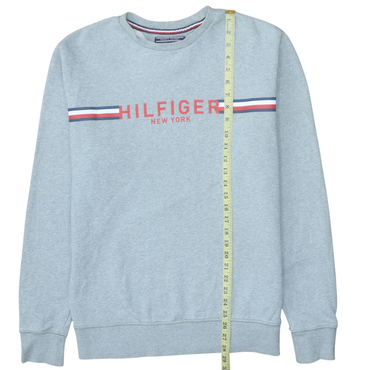 Tommy Hilfiger Men’s Grey Logo Pullover Sweatshirt Size L Vintage Fit