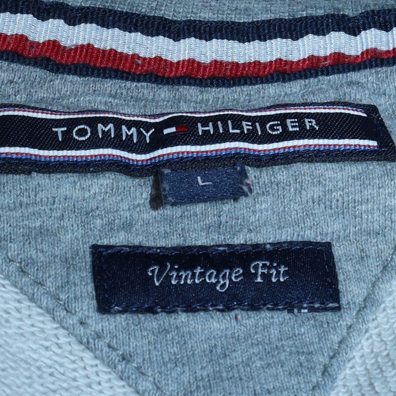 Tommy Hilfiger Men’s Grey Logo Pullover Sweatshirt Size L Vintage Fit