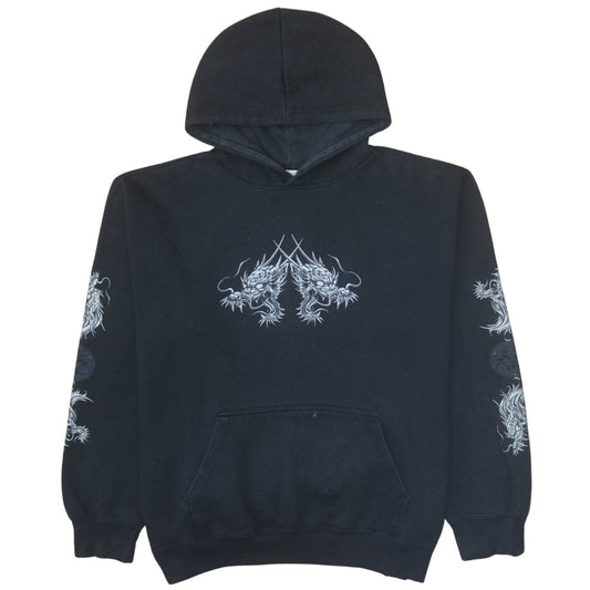 PR Activewear London Mens Black Dragon Print Pullover Hoodie XL