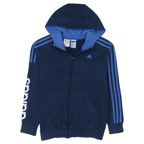 Adidas Boys Blue Full Zip Hoodie 13-14 Years Regular Fit Fleece Sweatshirt