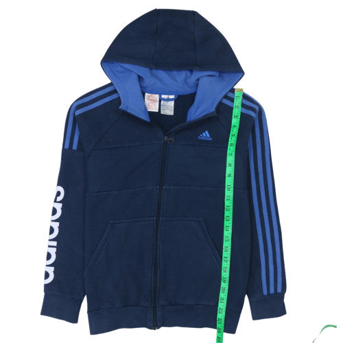 Adidas Boys Blue Full Zip Hoodie 13-14 Years Regular Fit Fleece Sweatshirt