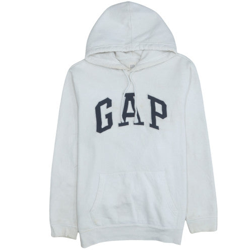 GAP Mens White Pullover Hoodie L Logo Fleece Sweatshirt