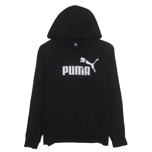 Puma Women's Black Pullover Hoodie UK 14 Logo Print Cotton Blend
