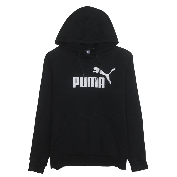 Puma Women's Black Pullover Hoodie UK 14 Logo Print Cotton Blend