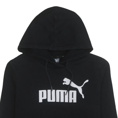 Puma Women's Black Pullover Hoodie UK 14 Logo Print Cotton Blend