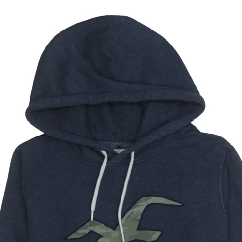 Hollister Men’s Blue Pullover Hoodie XL Fleece Logo Sweatshirt