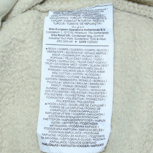 Nike Men Beige Pullover Hoodie M Fleece Sportswear Sweatshirt