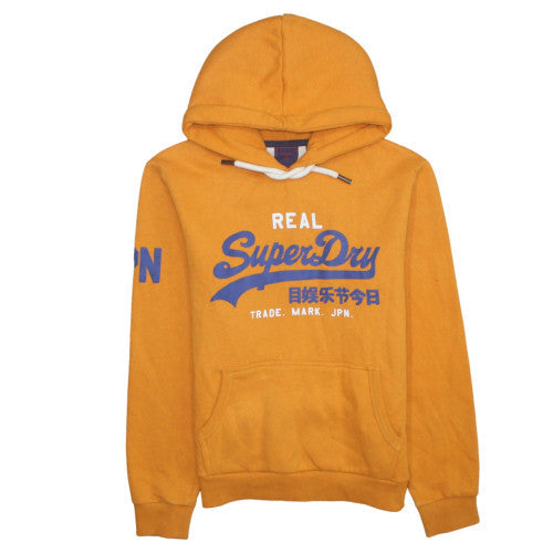 Superdry Men's Mustard Yellow Pullover Hoodie Size M Graphic Print