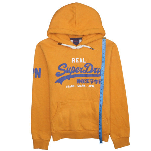 Superdry Men's Mustard Yellow Pullover Hoodie Size M Graphic Print