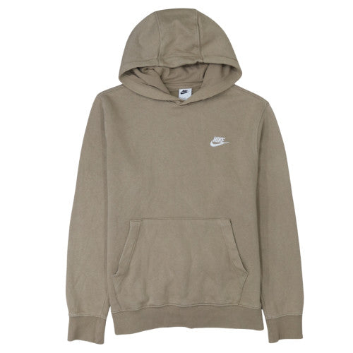 Nike Men Beige Pullover Hoodie M Fleece Logo Sweatshirt Regular Fit