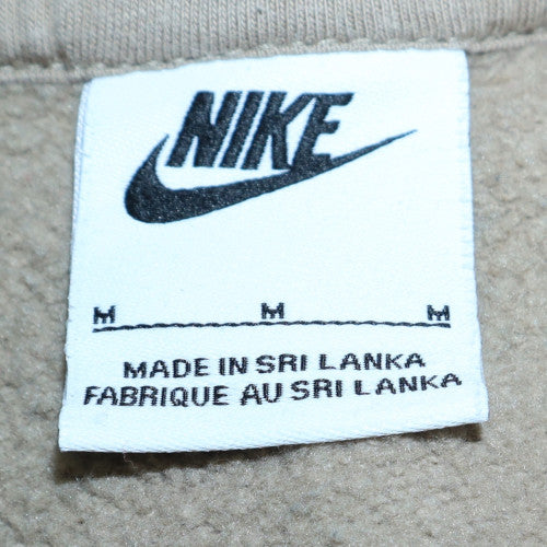 Nike Men Beige Pullover Hoodie M Fleece Logo Sweatshirt Regular Fit