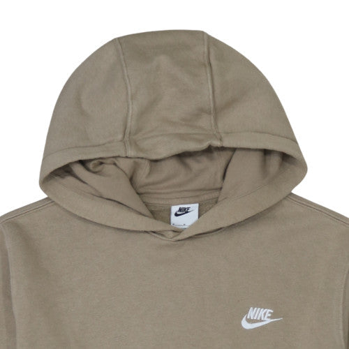 Nike Men Beige Pullover Hoodie M Fleece Logo Sweatshirt Regular Fit