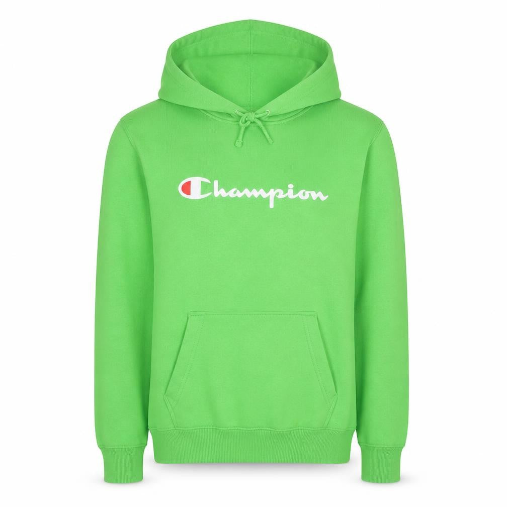 Front view of Champion Men's Green Pullover Logo Hoodie, size S